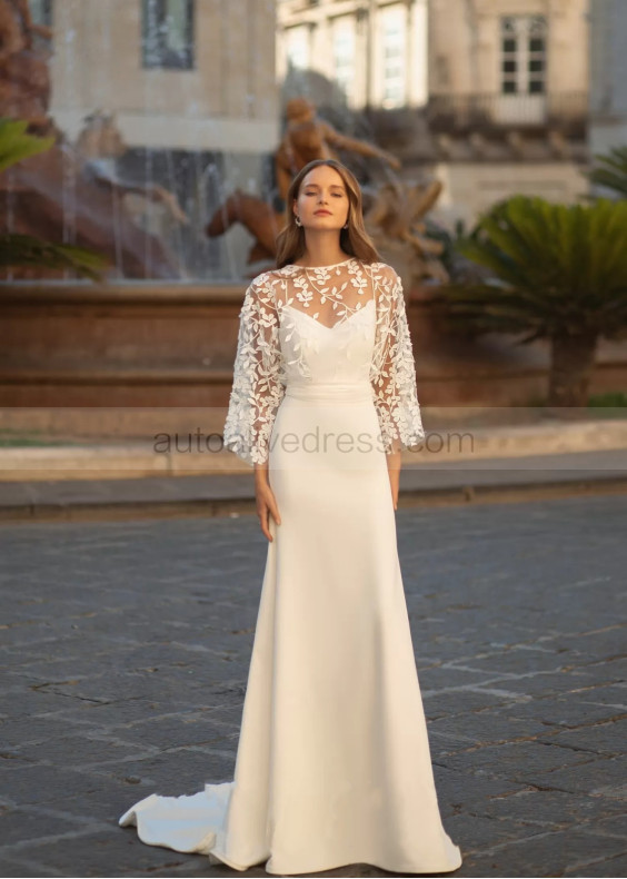 Spaghetti Straps Ivory Satin Wedding Dress With Lace Jacket